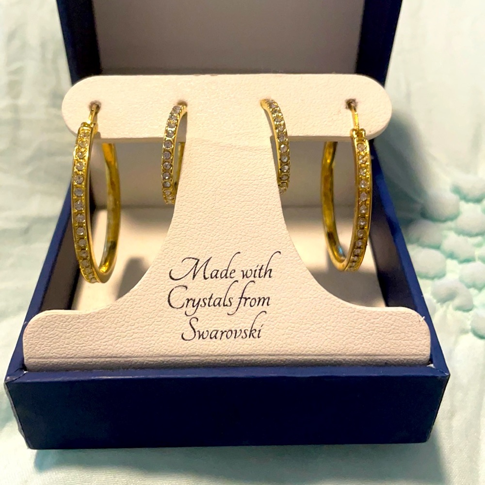 Sofia James New York NIB Gold Crystal Hoops 2 pairs